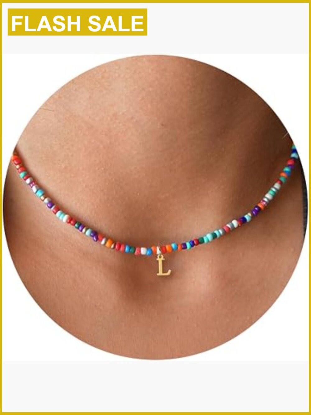 Initial Choker Necklace, Beaded Letter Pendant, Dainty Adjustable